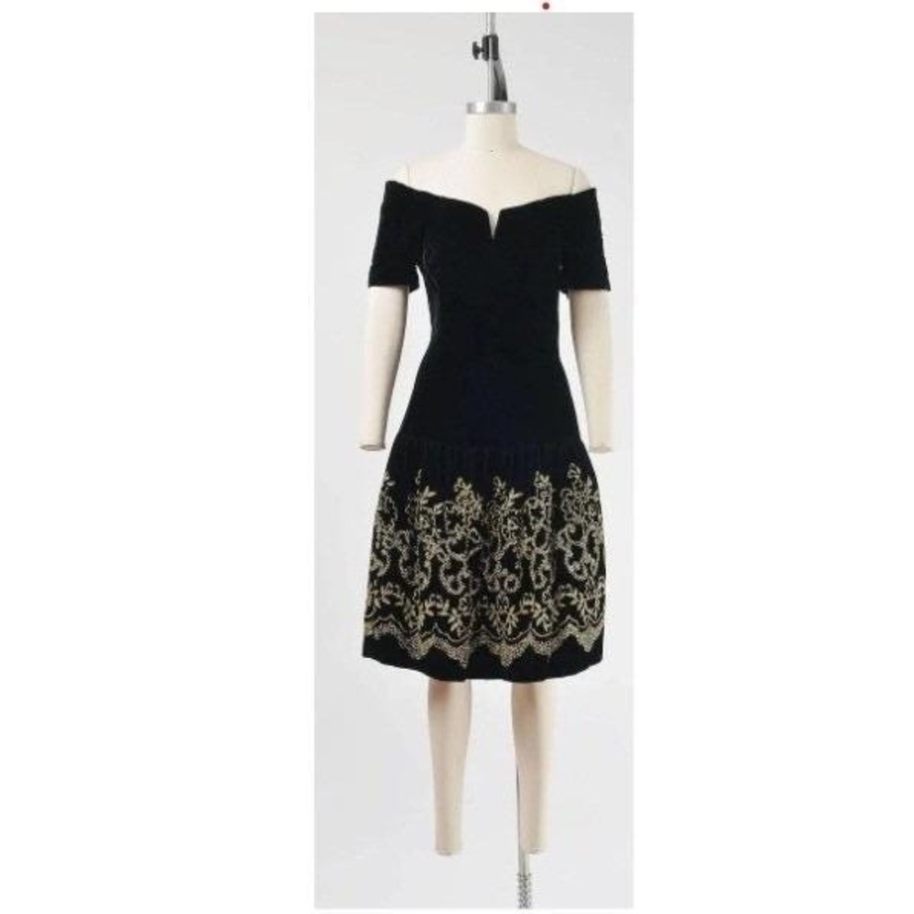 Vintage 80s Black Velvet Off Shoulder Party Dress by Scott McClintock 14